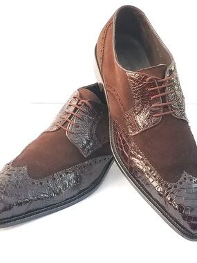 Belvedere Brown Suede & Croc Wingtip Derby Shoes
